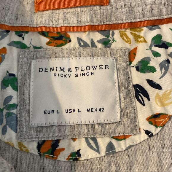 Denim & Flower Long Sleeve Heathered Gray Button Down Shirt Size Large - Picture 3 of 8